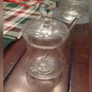 Princess House Clear Glass Mustard Jam Serving Jar with Spoon